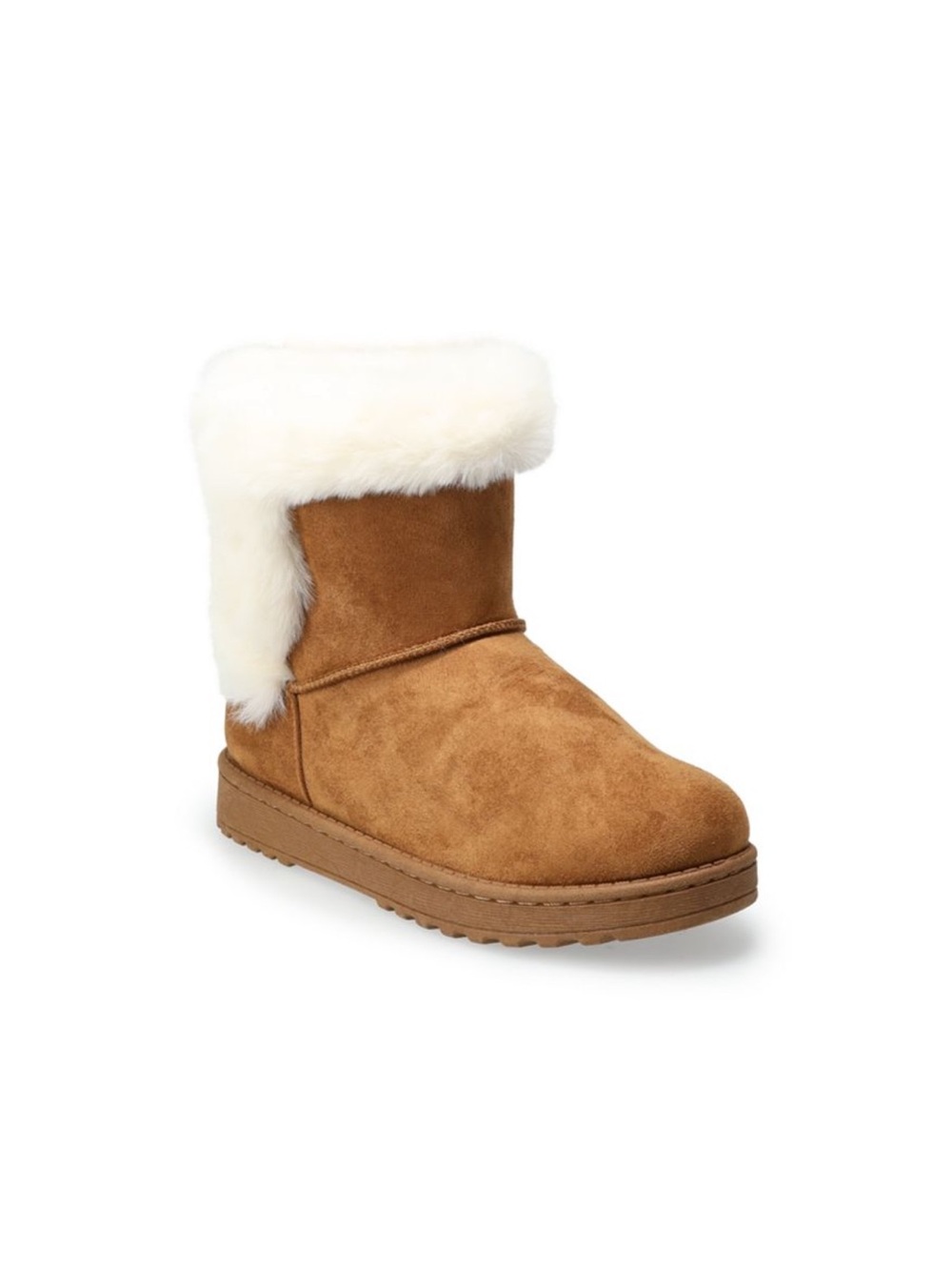 SO Paulina Chestnut Faux-Suede Ankle Boot with Cream Shearling Collar